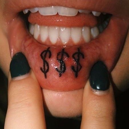 Money Sign Tattoo, Dollar Sign Tattoo, Inner Lip Tattoo, Dollar Tattoo, Tory Vega, Valkyrie Tattoo, Cute Simple Tattoos, Dollar Signs, Clock Tattoo Design