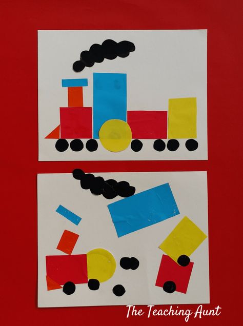 Train Shapes Pasting: Art and Craft for Toddlers - The Teaching Aunt Train Crafts Preschool, Train Craft, Trains Preschool, Transportation Theme Preschool, Train Crafts, Craft For Toddlers, Transportation Activities, Transportation Crafts, Transportation Preschool