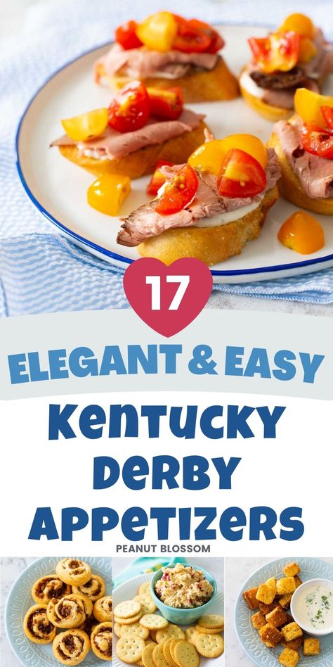 Easy Kentucky Derby Appetizers, Kentucky Derby Menu Ideas, Derby Appetizers, Roast Beef Crostini, Kentucky Derby Appetizers, Beef Crostini, Derby Dinner, Derby Food, Kentucky Derby Food