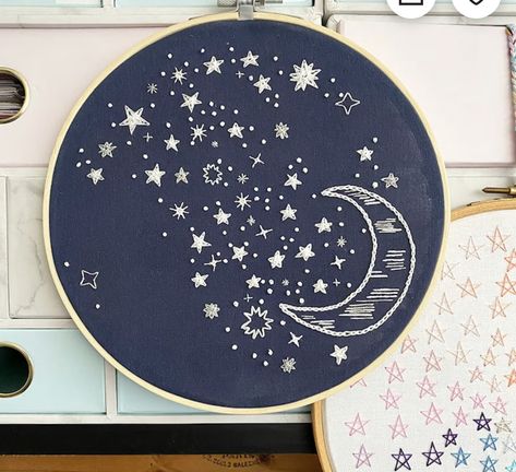 Night Sky Embroidery, Constellation Embroidery, Stars Embroidery, Cross Stitch Embroidery Patterns, Embroidery Skirt, Star Embroidery, Fabric Collage, My Vision Board, Christmas Embroidery