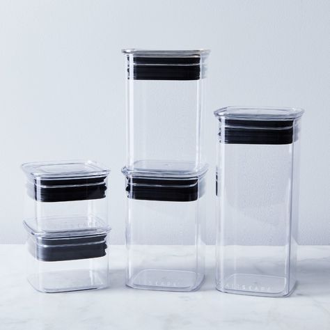 Planetary Design Airscape Acrylic Canisters by Food52 - Dwell Vegetable Cellar, Airline Meal, Hostess Tips, Folding Fitted Sheets, Steel Storage Containers, Coffee Storage, Coffee Obsession, Black Food, Glass Food Storage