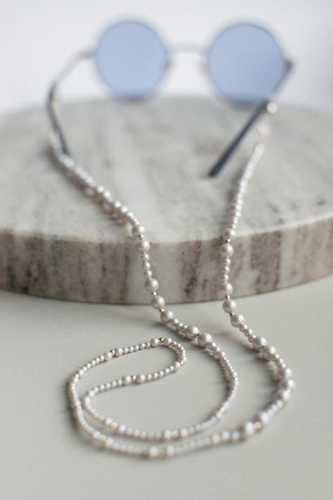 Silver Pearl Chain Silver Beads Sunglasses Chain Eyewear Jewellery Trendy Eyewear Accessory Summer Jewellery by dextellaaccessories on Etsy Pearl Sunglasses Chain, Beads Sunglasses, Beaded Sunglasses, Trendy Eyewear, Eyewear Chain, Summer Jewellery, Sunglasses Chain, Sunglass Chain, Beads Chain