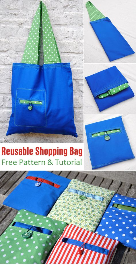 Bags For Groceries, Shopping Bags Diy Free Pattern, Shopping Bag Free Pattern, Sew Reusable Grocery Bags, Sew Foldable Shopping Bag, Folding Shopping Bag Free Pattern, Making Shopping Bags, Sewing Patterns For Bags Free, Reusable Bag Sewing Pattern