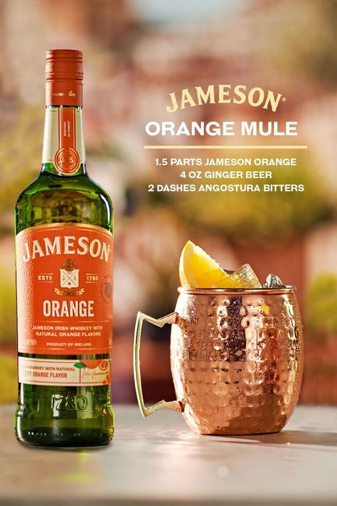 Jameson Orange, Jameson Drinks, Jameson Cocktails, Wine Slushie Recipe, Desert Drinks, Mule Cocktail, Mule Recipe, Orange Cocktails, Orange Drinks