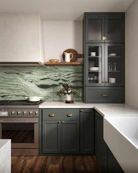 ANN SACKS on Instagram: "Raise your hand if you never want to leave this kitchen 🤚 You can find us here staring at this gorgeous Nubo Verde backsplash 😍" Ann Sacks, Raise Your Hand If, Raise Your Hand, A Kitchen, Backsplash, To Leave, You Never, Kitchen Cabinets, On Instagram