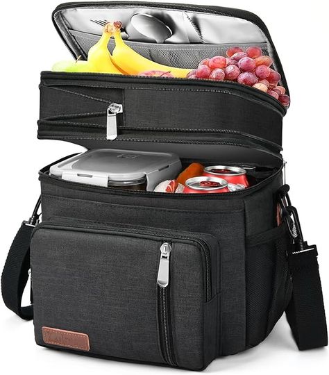 Amazon.com: BAGNN Lunch Box for Men/Women-Insulated Lunch Bag-Expandable Double Cooler Bag-Reusable Adult Lunchbox with Adjustable Shoulder Strap (Black: Home & Kitchen Lunch Boxes For Men, Lunch Boxes For Women, Adult Lunches, Women Lunch Bag, Lunch Tote Bag, Best Lunch Bags, Bag Lunch, Lunch Containers, Insulated Lunch Box