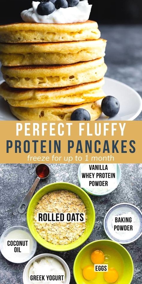 Protein Pancakes No Banana, Fluffy Protein Pancakes, Vanilla Protein Shake, Sweet Peas And Saffron, Protein Powder Pancakes, Pancakes Protein, High Protein Pancakes, Greek Yogurt Pancakes, Protein Baking