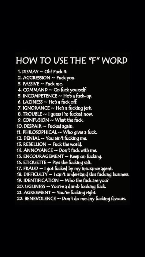 How to use the f word😂 Curse Words In English, How To Cuss In Different Languages, Every Word You Never Said, Words To Use Instead Of Curse Words, Creative Curse Words, Funny Alternative Cuss Words, Cursing Words In English, Words To Use Instead Of Suddenly, Funny Curse Words