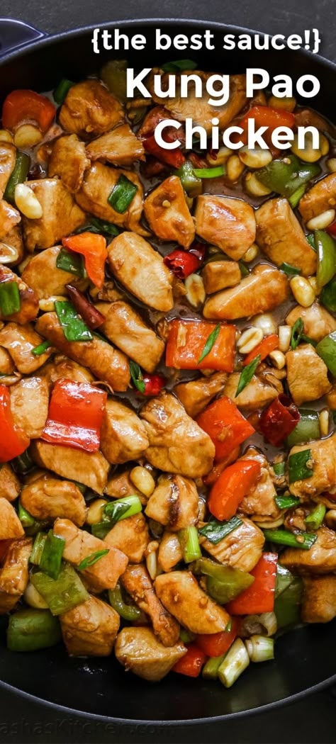 Kung Pao Chicken is the perfect weeknight dinner. It's loaded with veggies, protein, and the most amazing sauce, plus it’s made all in one pan! We love this Chinese copycat recipe. It's sure to become a favorite dinner recipe. Easy Chicken Leg Recipes, Dinner Ideas Easy Chicken, Sliced Bell Pepper, Kung Pao Sauce, Best Chicken Dinner Recipes, Dinner Recipes Air Fryer, Best Chicken Dinner, Meatballs Chicken, Chinese Chicken Recipes