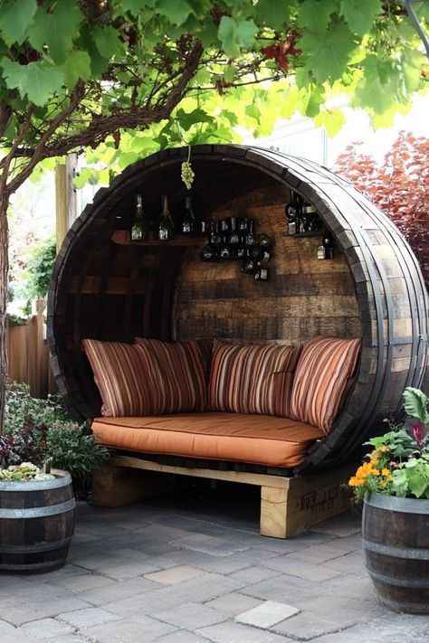 "Repurpose wine barrels into stylish Patio Furniture! 🛠️🍷 Ideal for a unique outdoor setup. #UpcycledDecor #PatioDIY #WineBarrelProjects" Spool Ideas Outdoor, Stylish Patio Furniture, Spool Ideas, Wine Barrels, Upcycle Decor, Diy Outdoor Decor, Wine Barrel, Diy Patio, Diy Outdoor