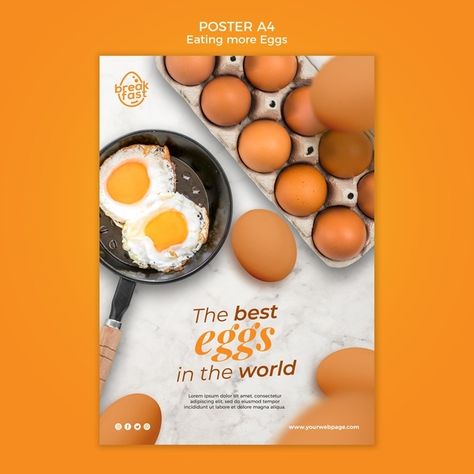 Breakfast with eggs poster template Free... | Free Psd #Freepik #freepsd #poster #food #farm #chicken Egg Creative Design, Egg Flyer Design, Egg Poster Design, Egg Graphic Design, Egg Poster, Egg Restaurant, Breakfast With Eggs, Egg Logo, Egg Puff