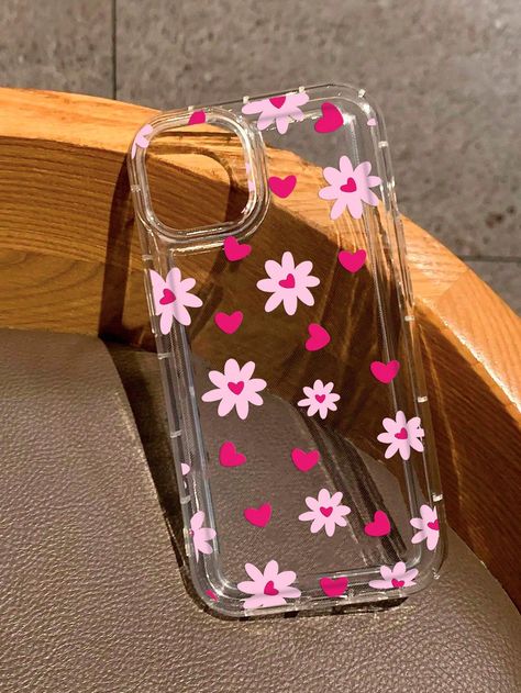 Clear  Collar  TPU Geometric,Plants Ordinary Mobile Phone Case Embellished   Cases Iphone Mobile Cover, Transparent Covers Phone Cases, Cute Phone Covers Diy, Back Cover Design Mobile, Pink Mobile Cover, Cute Mobile Covers, Shein Cases, Iphone Covers Aesthetic, Aesthetic Mobile Cover