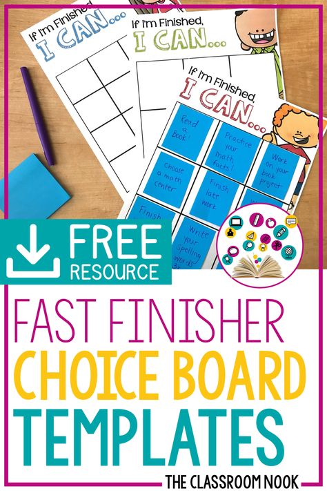 First Grade Choice Boards, Fast Finisher Activities Grade 5, Fast Finishers First Grade, Pencil Art Drawings Aesthetic, Early Finisher Choice Board, Free Teacher Resources Printables, Kindergarten Intervention, Future Skills, Free Classroom Printables