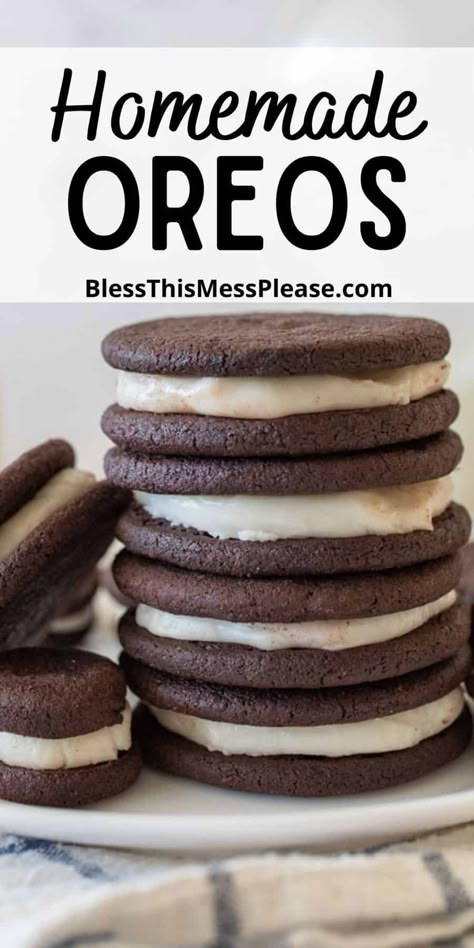 You have to try this easy recipe for homemade oreo cookies! Crunchy chocolate cookies filled with a sweet vanilla cream, all from scratch! Gluten Free Oreo Recipe, Gluten Free Oreo Cookies, Oreo Cream Filling Recipe, Healthy Oreos, Oreo Baking, Oreo Recipe, Glutenfree Cookies, Gluten Free Oreos, Homemade Oreo Cookies