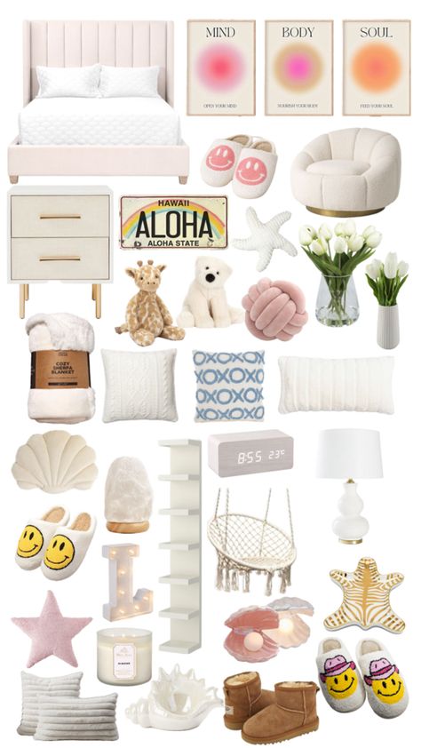 Room Decor Bedroom Beach Theme, Gold White Room Decor, My Dream Room Ideas, Different Aesthetics For Rooms, Things To Put In Your Room, Preppy Girl Bedroom, Modern Pastel Bedroom, Copenhagen Style Room, Latina Room