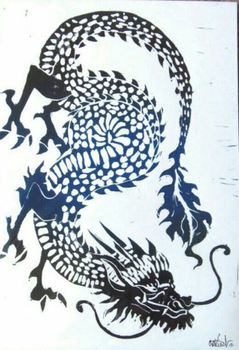 Chinese Dragon Lino Print by RoboCharli Dragon Block Print, Dragon Lino Print, Dragon Linocut, Steampunk Animals, Dragon Illustration, Dragon Print, Woodcuts Prints, Chinese Dragon, Little Designs