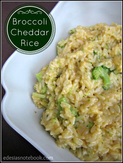 Edesia's Notebook: Broccoli Cheddar Rice Broccoli Cheddar Rice, Brocoli And Cheese, Cheddar Rice, Cheddar Broccoli Rice, Cheesy Rice, Rice Side Dishes, Broccoli Cheddar, Broccoli Recipes, Time To Eat