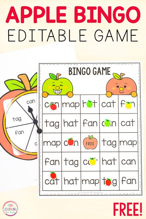 Apple Sight Word Activities, Apple Bingo, Free Phonics Activities, Apple Games, Apple Word, Free Printables For Kids, Differentiated Learning, Indoor Activities For Toddlers, Apple Activities