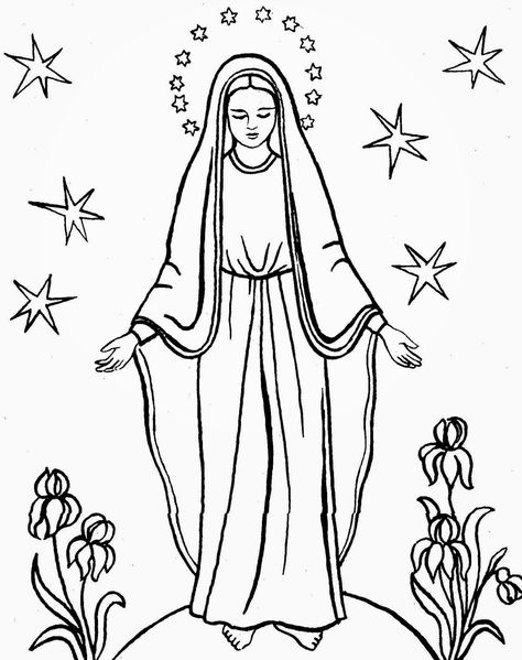 Christian Drawings, Virgin Mary Art, Jesus Drawings, Catholic Crafts, Bible Verse Coloring, Adult Coloring Designs, Blessed Mother Mary, Christian Symbols, The Virgin Mary