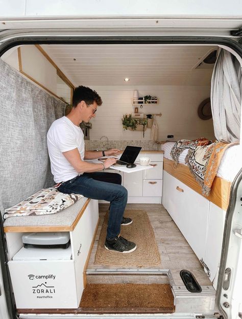 Campervan Office, Trailer Caravan, Campervan Conversion, Desk Job, Van Build, Bus Life, Van Living, Campervan Conversions, Caravan Park