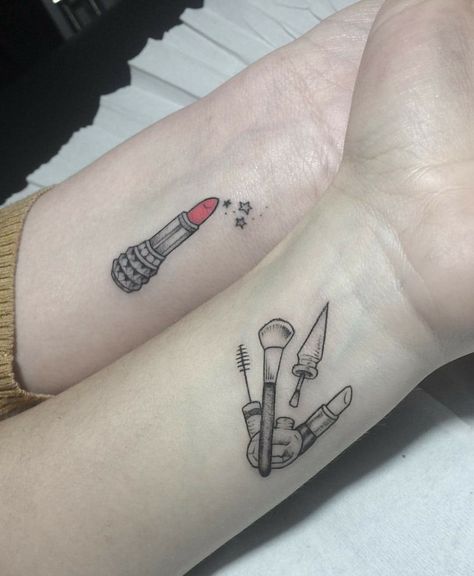 Makeup Tattoos For Women, Makeup Related Tattoo Ideas, Makeup Tattoo Ideas Girly, Make Up Tattoo Ideas, Makeup Brush Tattoo, Make Up Artist Tattoos Ideas, Makeup Artist Tattoo Ideas, Makeup Tattoo Ideas, Cosmetology Tattoos