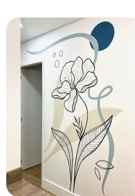 Bathroom Wall Murals Painted, Paintings On Bedroom Walls, Mural Line Art, Room Wall Painting Designs, Wall Design Painted Art, Flower Painting On Wall, Flower Mural Wall Paintings, Flowers Wall Painting, Kitchen Wall Mural Ideas