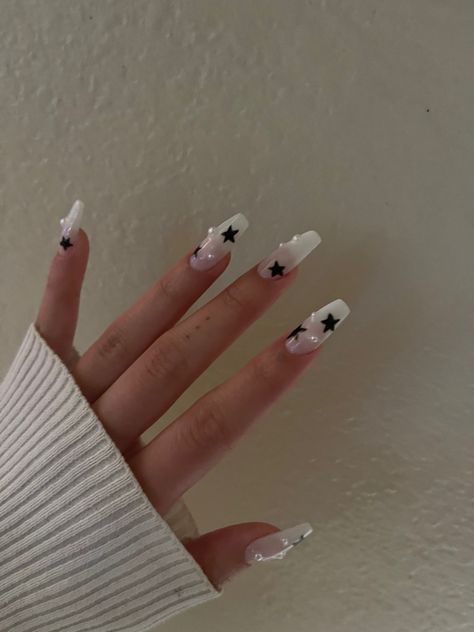 Star Nails, Stars, Nails, White, Black