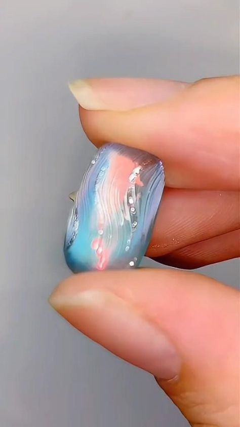 Crazy Color Nails Art Designs, Cat Eye Cloud Nails, Mylar Nail Art Designs, Iridescent Cat Eye Nails, Cateye Blue Nails, Cute Cat Eye Nails, Korean Cat Eye Nails, Blue Cat Eye Nails Design, Galaxy Cat Eye Nails