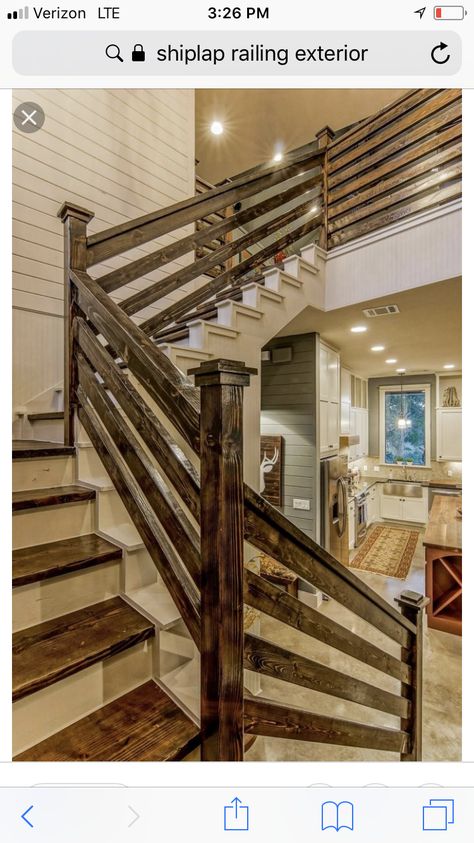 Rustic Farmhouse Interior, Farmhouse Stairs, Rustic Stairs, Railing Ideas, Farmhouse Interior Design, Staircase Railings, Lan Can, Wood Stairs, Farmhouse Interior