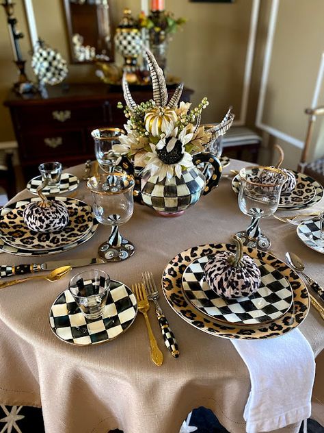 Pandora's Box: Leopards and Checks - An Early Thanksgiving Table Setting Blog Hop Blue Thanksgiving Table, Preparing For Guests, Blue Thanksgiving, Mackenzie Childs Diy, Turkey Napkins, Blue Dinnerware Sets, Funny Elf On The Shelf, Thanksgiving Table Setting, Mckenzie And Childs