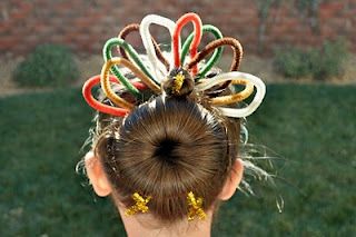 I thought Maya might like this "fun bun" Thanksgiving Hairstyles, Hair Bling, Thanksgiving Hair, Fun Buns, Wacky Hair Days, Wacky Hair, Spirit Week, Holiday Hairstyles, Crazy Hair Days