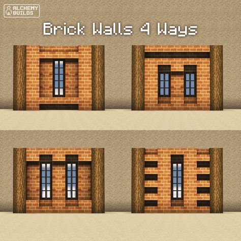 Minecraft Building Guides / Charts, Minecraft House Detailing, Mincraft Idea Houses Victorian, Brick Houses Minecraft, Smeltery Minecraft Design, Minecraft Brick Wall Design, Brick Wall Minecraft, Brick Building Minecraft, Minecraft Library Outside