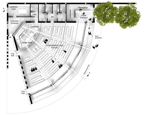 The Conference Hall is located in the countryside near Oristano, Italy and is included in a wide group of buildings and facilities dedicated to inmates on probation.It has 150 available seats and consists of the conference hall and related services such … Auditorium Plan, Hall Design Ideas, Amphitheater Architecture, Church Building Plans, Auditorium Architecture, Church Design Architecture, Auditorium Design, Hotel Floor Plan, Theater Architecture