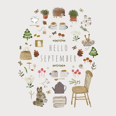 September Illustration, Month Themes, Autumn Illustrations, September Equinox, Illustrated Calendar, Calendar September, Illustration Calendar, Hello September, Autumn Illustration