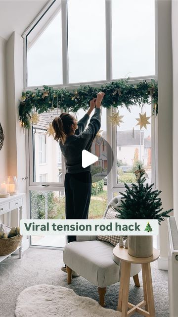 Kayla Reynolds on Instagram: "Ahhhhh I’m obsessed!! But will I regret Not having a Christmas tree on my landing this year?! 🤔🎄

I always said this space was made for a Christmas tree BUT I’m doing something different this year because I wanted to try the viral tension rod hack! 

The cedar garlands are @habitatuk and were only £18 each!!

The stars and bows are @bandq_uk 

The candles are @amazonhome 

Will link everything in stories! 🙌🏼

Would love to know your thoughts! Do you think I’ll regret not having a Christmas tree here? 

#tensionrodhack #tensionrod #cedargarland #floatingcandles #christmasdiy #christmasdiydecor #christmasgarland" Viral Tension Rod Garland, Christmas Tension Rod, Tension Rod Garland Hack, Garland On Tension Rod, Tension Rod Garland Christmas, Christmas Tension Rod Garland, Tension Rod Christmas Garland, Tension Rod Garland, Tension Rod Hacks