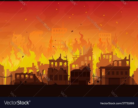 Fire Sketch, City Ruins, Building On Fire, Burning City, Stencil Outline, Town Houses, House Vector, Outline Art, City Skyline