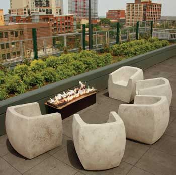 Roof terrace Rustic Fire Pits, Fire Pit Lighting, Large Fire Pit, Fire Pit Furniture, Patio Fire Pit, Concrete Furniture, Modern Outdoor Furniture, Patio Accessories, Modern Exterior