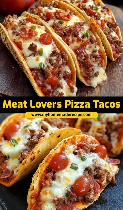 These meat lovers pizza tacos are the best tacos for a hearty, cheesy meal. Loaded with meats and pizza toppings, they’re the ultimate pizza tacos for a fun dinner twist Soft Tortillas, Pizza Tacos, The Best Tacos, Meat Lovers Pizza, Best Tacos, Fun Dinner, Pork Chop Dinner, Homemade Spice Mix, Taco Pizza