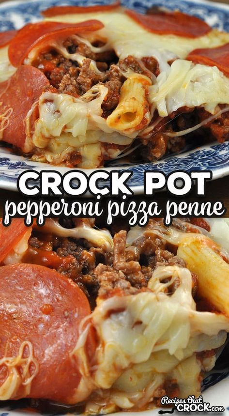 This Crock Pot Pepperoni Pizza Penne recipe is super simple to make, can be easily altered to your personal preferences and tastes great! via @recipescrock Crock Pot Pizza Pasta, Crockpot Pizza Recipes, Crock Pot Picnic Food, Crock Pot Pizza Casserole, Crockpot Pizza, Bubble Pizza, Pepperoni Pasta, Field Meals, Crock Pot Pizza