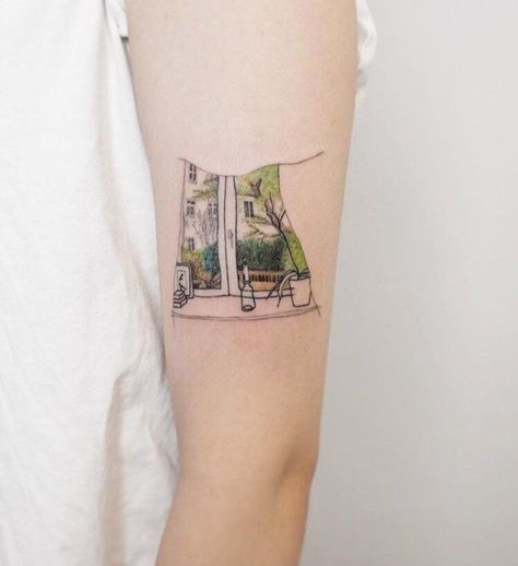 Rectangular Tattoo, Rectangle Tattoo, Tattoo Landscape, Teacher Tattoos, Scenery Tattoo, Tattoo Abstract, Art Inspired Tattoos, Tattoo Master, Pokemon Tattoo