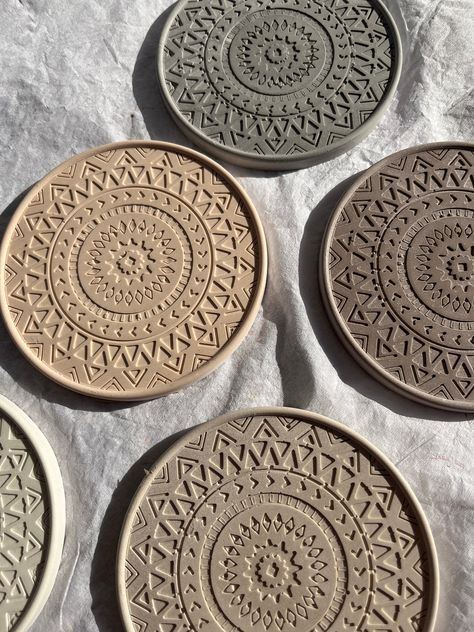 Air Dry Clay Coasters, Aesthetic Coasters, Patterned Concrete, Clay Coasters, Concrete Coasters, Concrete Material, Pattern Concrete, Spiritual Home Decor, Spiritual Home