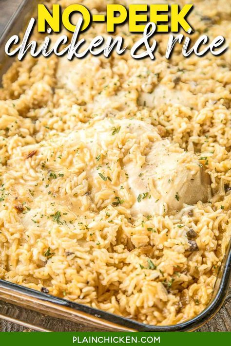 Rice Cream Of Chicken Soup, Dinner Recipe Chicken, No Peek, No Peek Chicken, Cream Of Mushroom Chicken, Rice Cream, Pan Dishes, Easy Chicken And Rice, Chicken And Rice Casserole