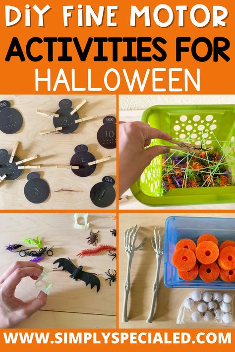 Are you looking for fun and easy Halloween activities to use in your special education classroom. In this post, I am sharing some of my top DIY Halloween fine motor activities on a budget. You can target visual-motor skills as well as some executive functioning skills like problem-solving and overall sequencing! You can also work on math facts, number identification, & number sense. These activities are great for grasp patterns. Use these for independent stations, math centers or morning work. Math Activities For Special Education, Sped Halloween Activities, October Special Education Activities, Special Ed Halloween Activities, Halloween Activities For Special Education, Middle School Fine Motor Activities, Halloween Practical Life Montessori, Educational Halloween Activities, Halloween Centers For Preschool