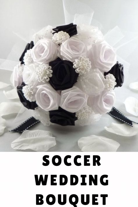 Soccer Bachelorette Party, Soccer Themed Wedding, Soccer Wedding Ideas, Soccer Flower Bouquet, Soccer Bouquet, Soccer Ribbon, Soccer Wedding, Hockey Wedding, Soccer Banquet