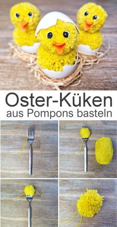 Pompon Küken zu Ostern basteln Aus Wolle und Eierschalen süße Pompon Küken basteln Wir haben am Wochenende diese knuffigen Osterküken aus Pompons zum Dekorieren und Verschenken gebastelt. Du kannst sie mit unserer Schritt-für-Schritt Anleitung ganz leicht nachbasteln und brauchst nur wenige Materialien dafür. Osterküken Bastelanleitung Mein Familienblog - nurrosa.com Easter Mantle Decor, Easter Mantle, Easter Bunny Crafts, Food Appetizers, Easter Decorations Dollar Store, Easter Decorations Kids, Easter Decorations Outdoor, Easter Decorations Christian, Easter Decorations Diy Easy