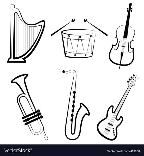 Music instruments vector image Animals Name In English, Musical Instruments Drawing, Saxophone Player, Drawing Instruments, Music Drawings, Cars Coloring Pages, Kids Vector, Cat Vector, Letters For Kids