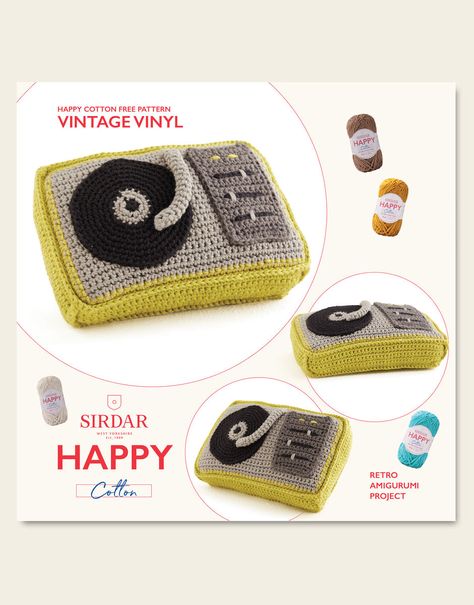 Vintage Vinyl in Happy Cotton | Sirdar Crochet Record Player, Record Crochet, Grid Crochet, Crochet Retro, Biology Projects, Crochet Storage, Machine Pattern, Knitting Needles Sizes, Fun Crochet Projects