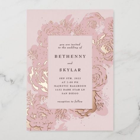 $3.95 | Rose Gold Blooms Foil Invitation #foil flower, floral, botanical, art deco, art nouveau, vintage, bohemian, simple and modern, foil wedding invitation, rose bloom Classic Save The Date, Quince Decor, Rose Gold Wedding Invitations, Classic Elegant Wedding, Rose Gold Invitations, Gold Foil Wedding Invitations, Gold Foil Wedding, Foil Wedding Invitations, Pink Wedding Invitations