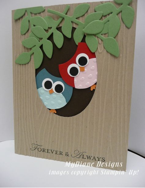 MyDiane Designs, Stampin' Up!, Punch Art, Owls, handmade cards - kmk Owl Punch Cards, Owl Cards, Punch Art Cards, Owl Punch, Owl Card, Bird Cards, Wedding Anniversary Cards, Punch Art, Birthday Cards Diy