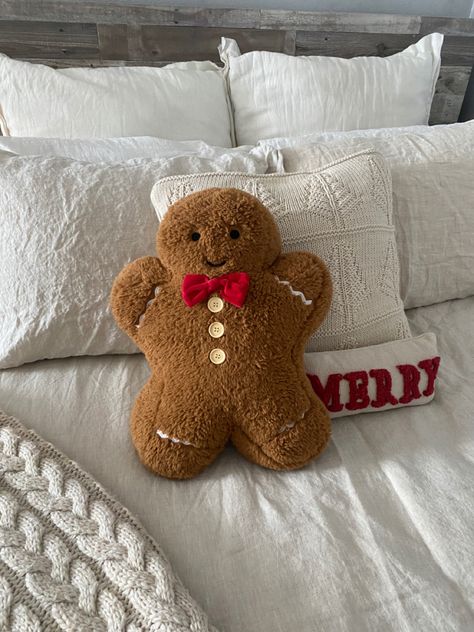 Teddy Bear, Pillows, Bed, Christmas, Red, White